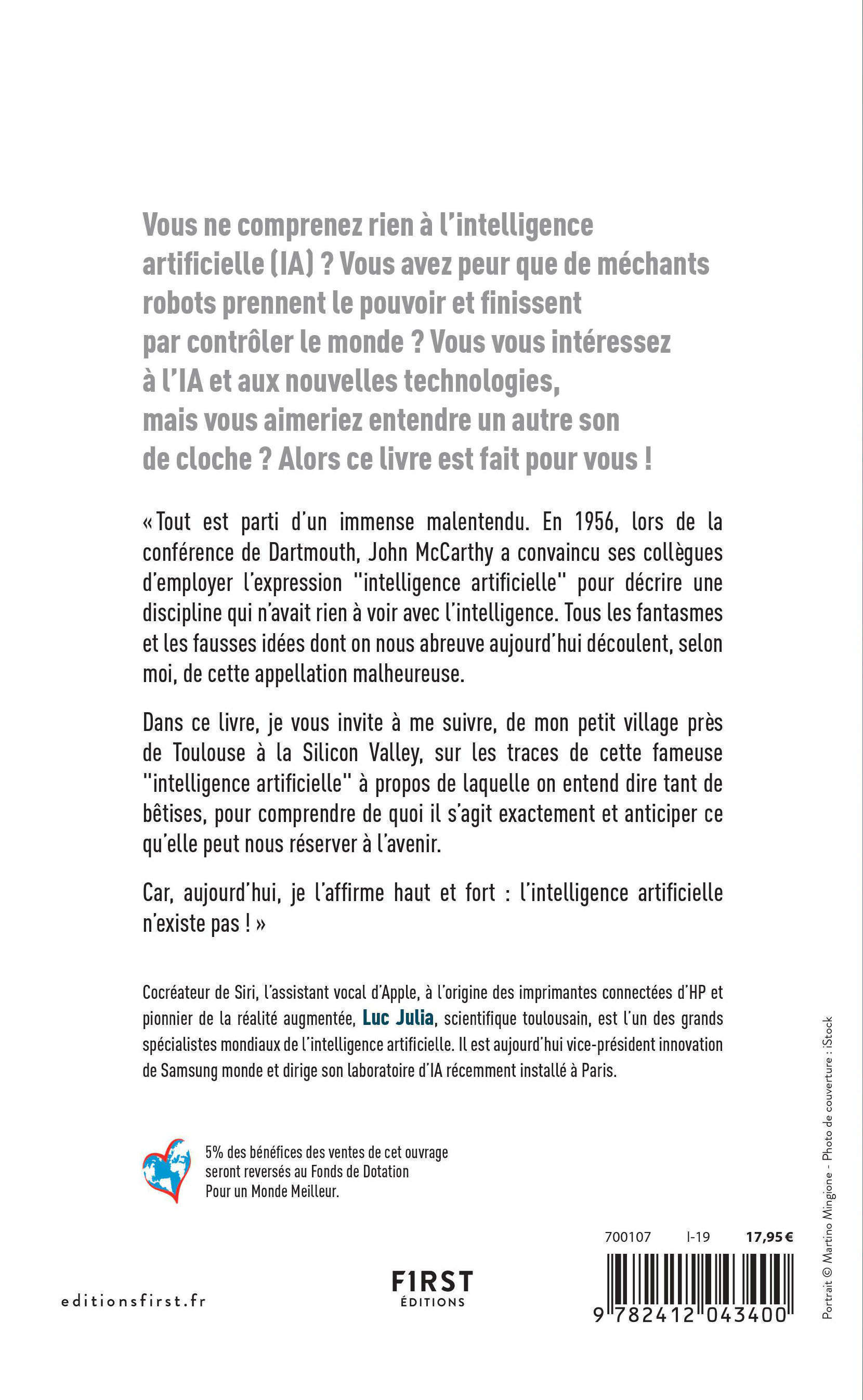 Couverture arrière — L'Intelligence Artificielle n'existe pas, Luc Julia